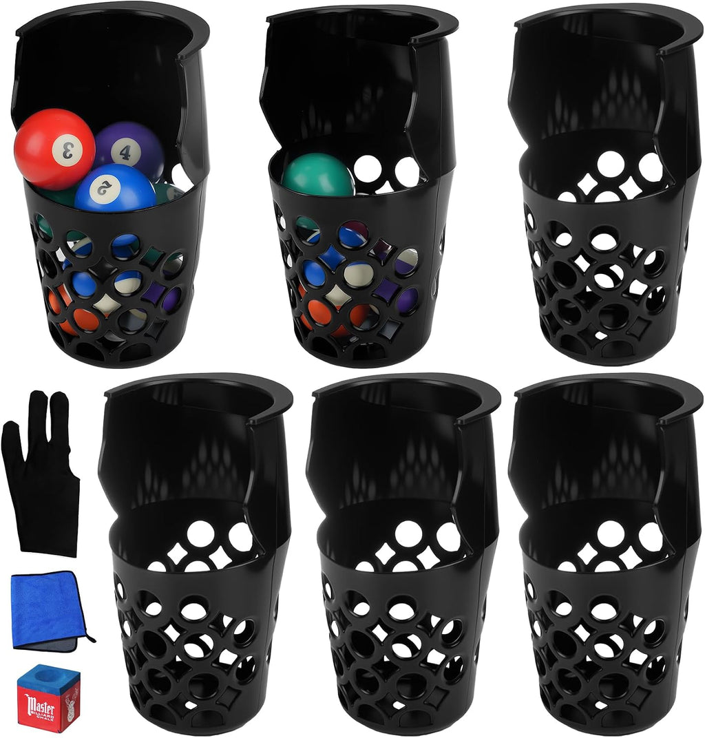 6 Pack Set of Pool Table Pockets (Thickened Plastic Material) Black Large Capacity Pool Table Pocket Replacement
