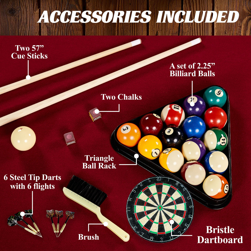 7.5 Ft Pool Table Set with Cue Rack & Dartboard, Burgundy