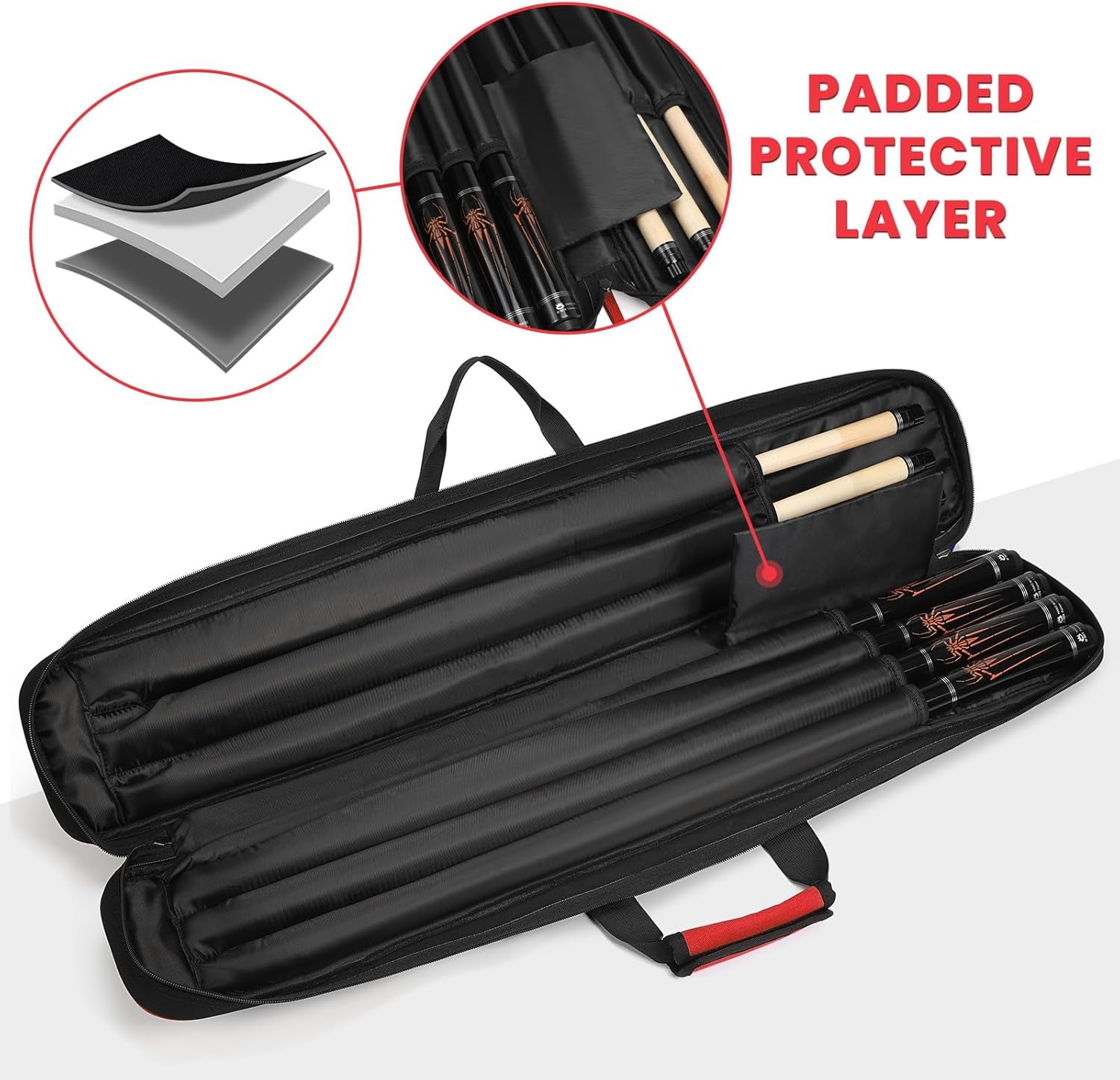 Pool Cue Case, 3X4 / 5X5 Pool Stick Billiard Cue Accessories Soft Padded Bag Case