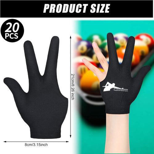 20 Pcs Billiard Pool Gloves Three Fingers Billiard Shooters Gloves Snooker Left and Right Hand Universal Cue Sports Accessories for Women Men