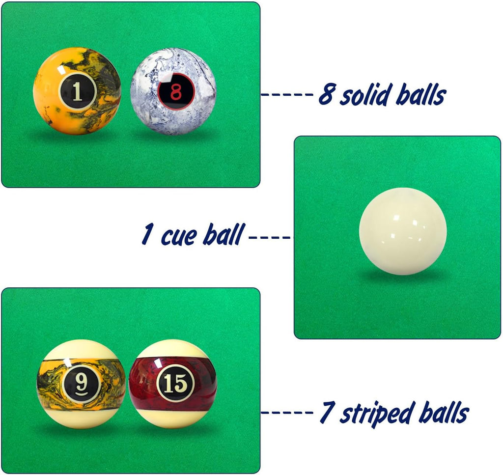 Marble Swirl Style Pool Balls Set Professional 2 1/4-Inch Billiard Balls for Pool Table Complete 16-Piece Regulation Pool Ball Set