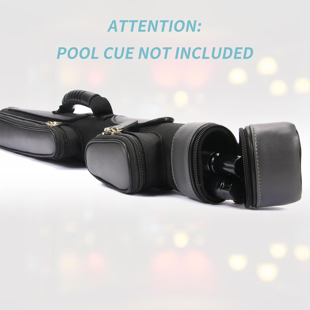 Pool Cue Case, Hard Pool Stick Case 1X1 | Holds 1 Complete 2-Piece Cue, 2 Zipper Pockets, Shoulder Strap Handle, Waterproof Microfiber Leather, for Man Women