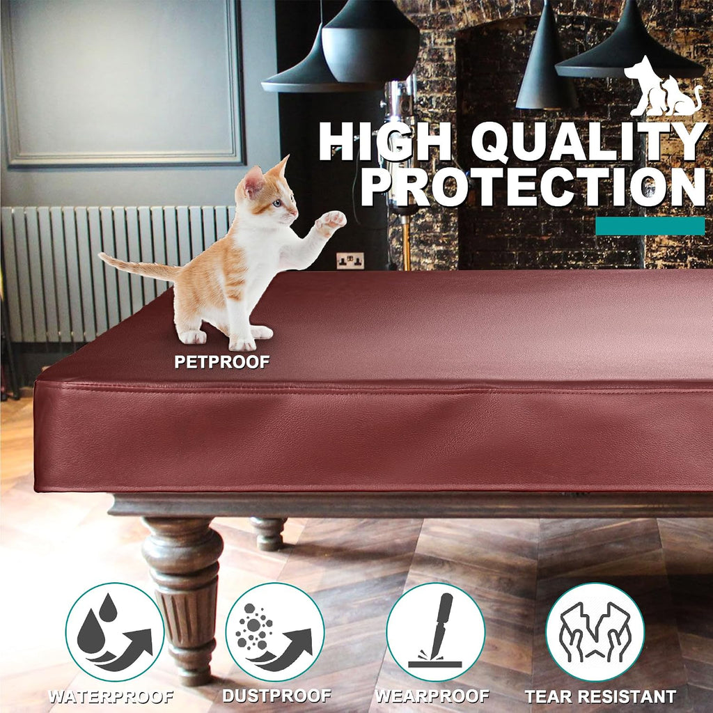 Pool Table Cover, Heavy Duty Leatherette Billiard Table Cover | Waterproof & Tearproof Cover for Pool Table, Brown, 8FT-100"LX 56"WX 8"H