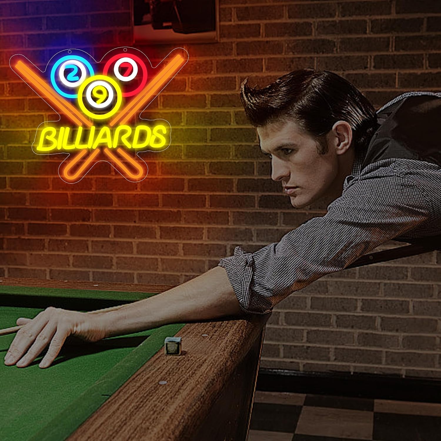 Billiards Neon Sign for Wall Decor Billiards LED Light for Man Cave | Pool Room Led Light, Snooker Club Decor, Billiards Room Ornament, Gift for Billiards Lovers, Size 13.8*11.4 In