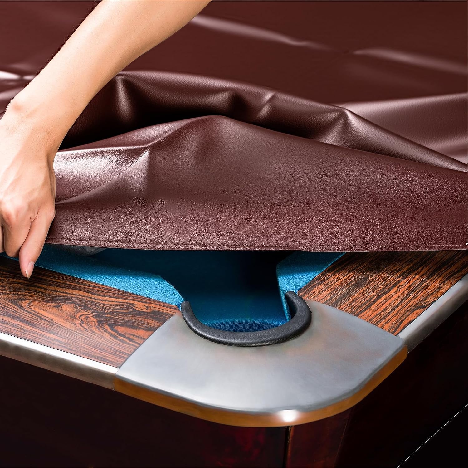 Pool Table Cover, Heavy Duty Leatherette Billiard Table Cover | Waterproof & Tearproof Cover for Pool Table, Brown, 8FT-100"LX 56"WX 8"H