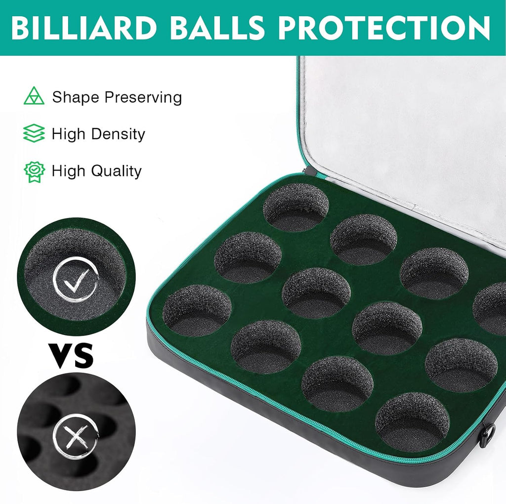 Billiard Carrying Bag Fit 17 or 12 2-1/4'' Billiards Ball Set | Padded Pool Ball Case, Carry Handle and Shoulder Strap, Pool Ball Holder for Accessories, Travel Storage Box, Bag Only