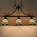 Tiffany Cream Amber Stained Glass Pool Table Light Chandelier | 3-Light,7" Wide Pendant Light,For Dining Room Kitchen Island Pool Table Billiard Hall