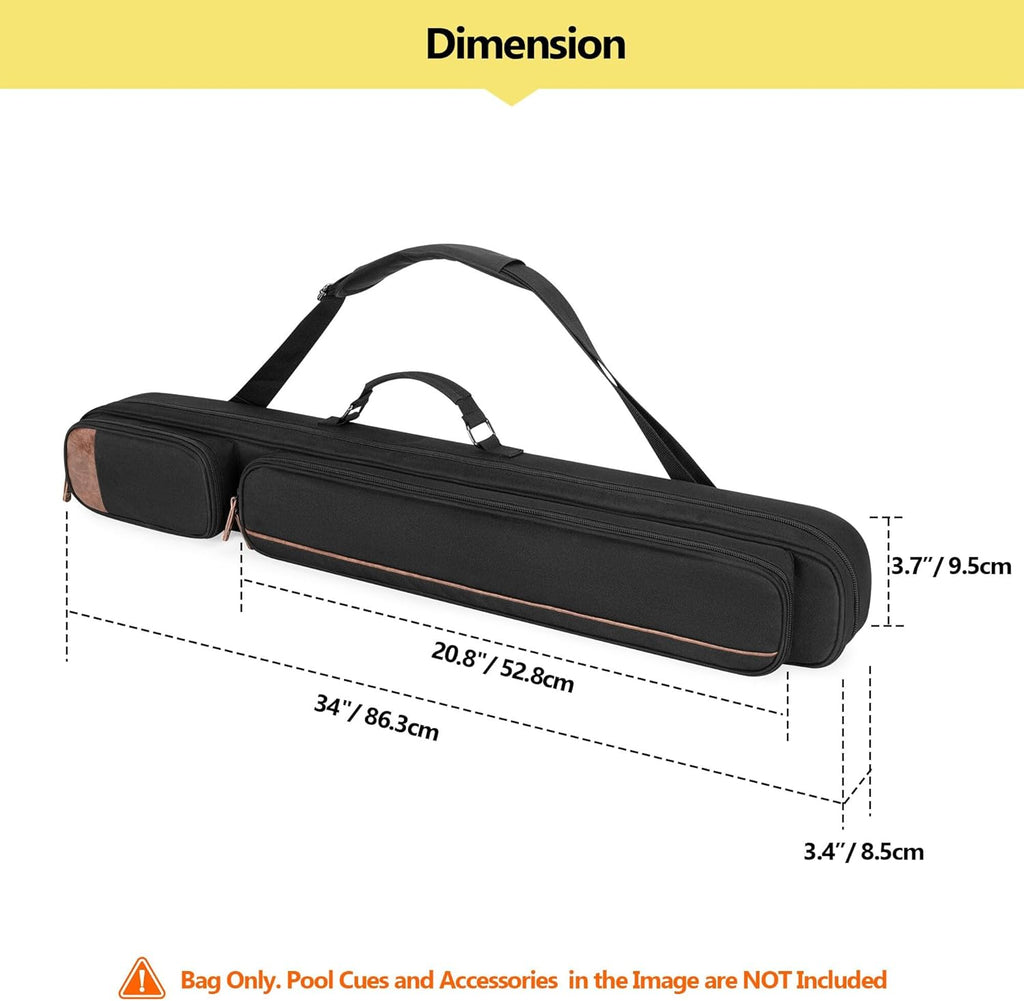 2X2 Pool Cue Case Holds 2 Butts and 2 Shafts, Billiard Pool Cue Stick Carrying Case Bag with Handle and Detachable Shoulder Strap, Soft Padded Pool Cue Bag with Front Accessory Pocket, Black