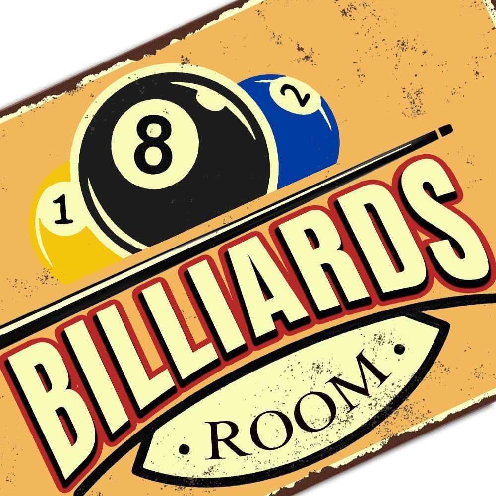 Billiards Room Decor Funny Billiards Tin Sign Pool Table Accessories Vintage Billiards Poster Billiards Metal Sign Billiards Gifts for Men Billiard Hall Wall Art Decoration 8X12Inch