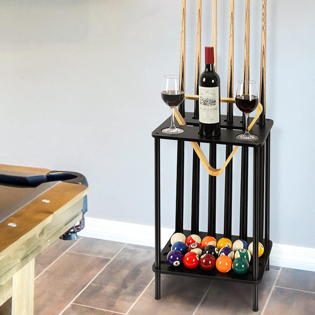 Pool Stick Holder Pool Table Accessories Pool Cue Holder Rack Billiard Cue Racks Set Cue Stick Holder Floor Stand Billiard Accessories Wood Billiard Cue Sticks Holds 6 Pool Cue Sticks, Black