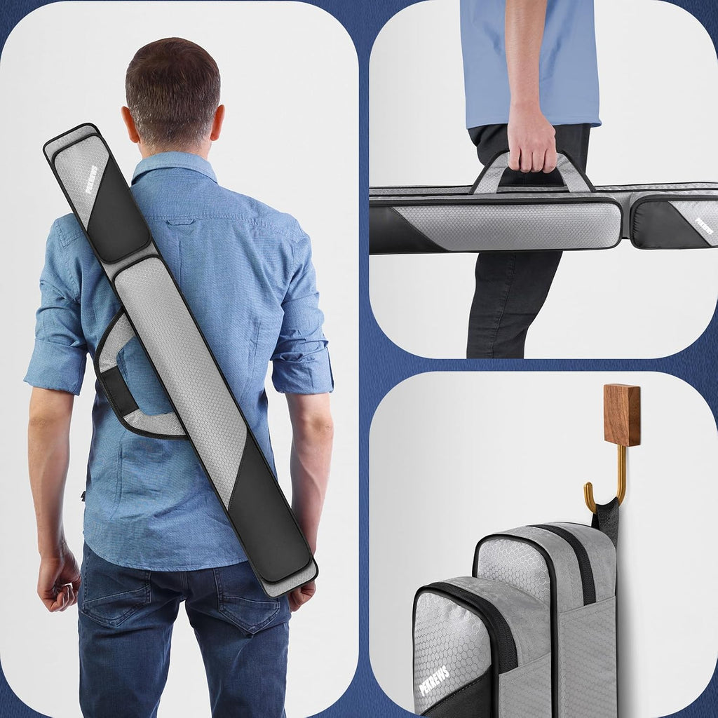 Pool Cue Case, Pool Stick Case 2X2 with 2 Accessories Pockets | Sturdy Pool Cue Carrying Bag, Shoulder Strap and Handle, Soft Billiard Stick Holder, Sling Bag for Men and Women