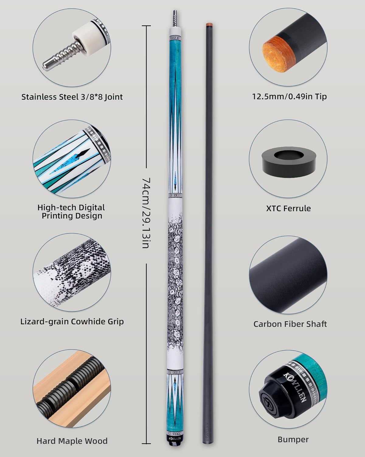Carbon Fiber Cue Set, Low Deflection, Break Jump Cue, 2X4 Case | Includes Playing Cue, Break Jump Cue, 2X4 Cue Case, Towel and Weight Bolts for League Practice and Tournament Play.