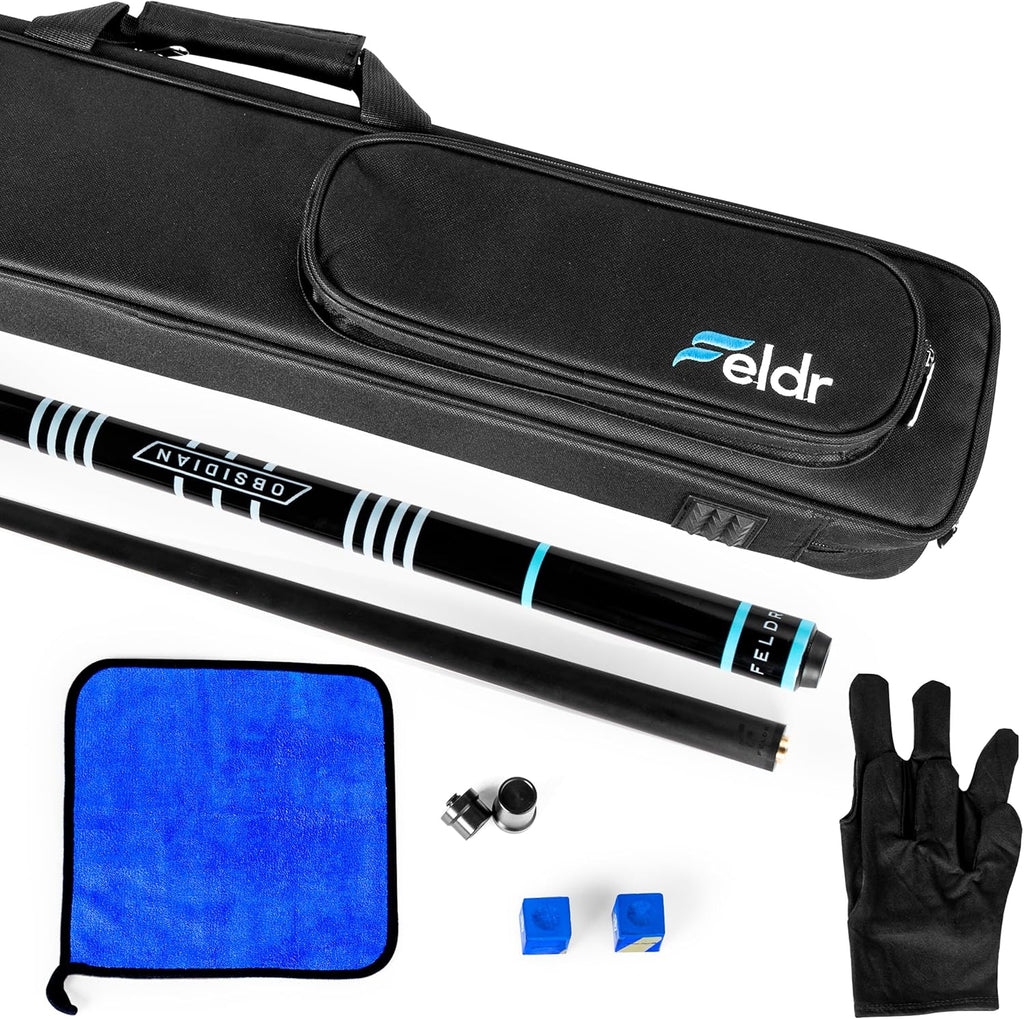 Obsidian Carbon Fiber Pool Cue Stick 57" Billiard Cue Sticks Professional Low Deflection Pool Sticks with 12.5Mm Tip, Microfiber Cloth, Gloves, Pool Cue Case & Pool Cue Chalk for Adults
