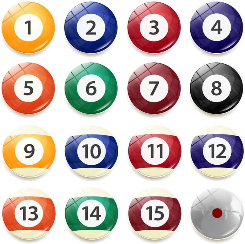 16Pcs Billiards Refrigerator Magnet, 1 Inch Billiards Crystal Glass Refrigerator Stickers,Billiards Enthusiasts Collectible Refrigerator Stickers for Refrigerators, Office Whiteboards, Dishwashers