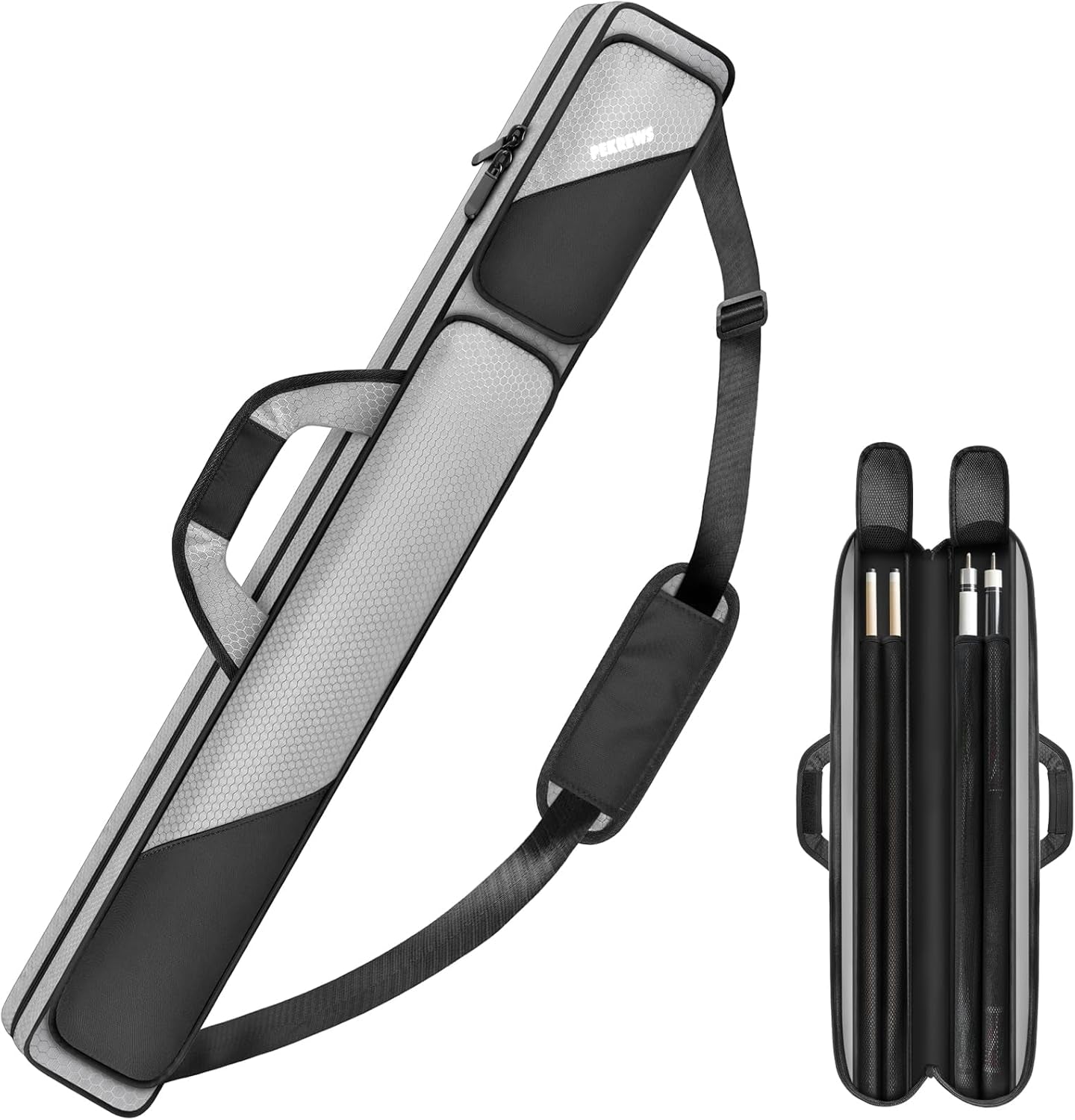 Pool Cue Case, Pool Stick Case 2X2 with 2 Accessories Pockets | Sturdy Pool Cue Carrying Bag, Shoulder Strap and Handle, Soft Billiard Stick Holder, Sling Bag for Men and Women