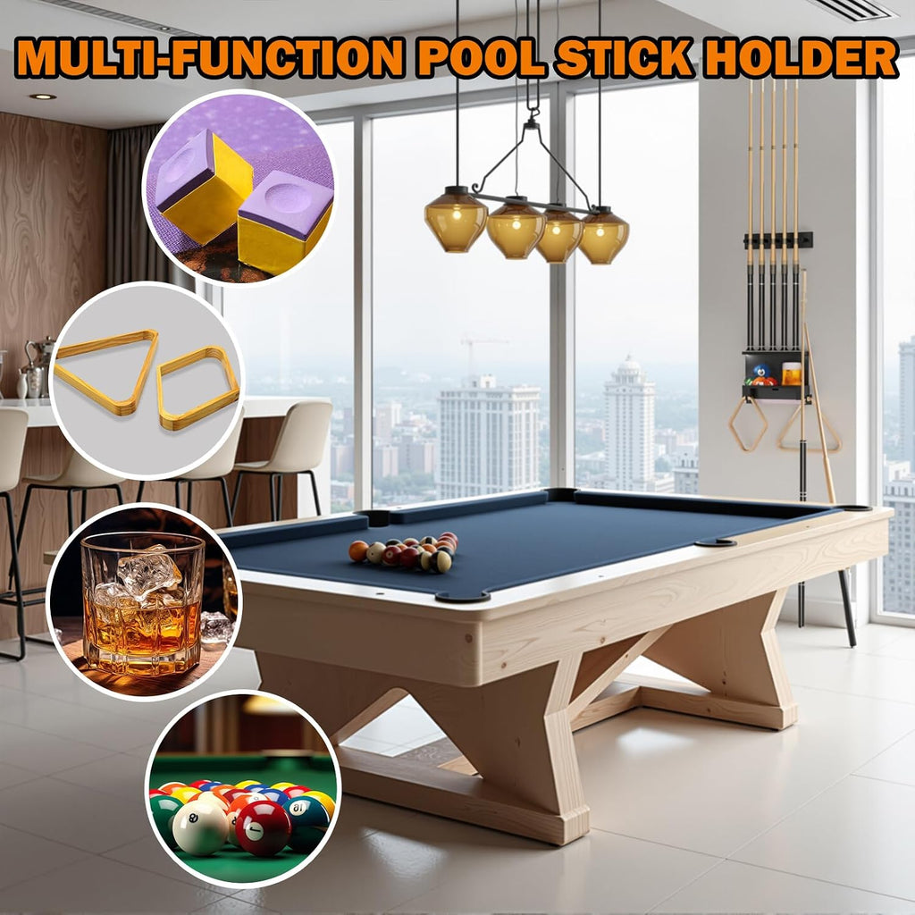 Wall Mount Pool Stick Holder, 6 Cues Pool Cue Holder Pool Table Accessories, Pool Cue Rack Hardwood Pool Cue Set, Rustic Storage Pool Table Accessories Equipment Organizer