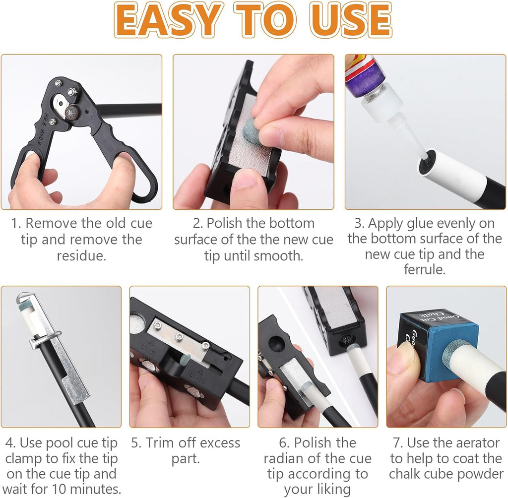 22Pcs Pool Cue Repair Kit: 11 in 1 Pool Cue Tips Repair Tool 2 Pool Cue Tip Clamps 10 Billiard Cue Tips 4 Ferrules 2 Chalk Cubes 1 Pool Cue Tip Scissor
