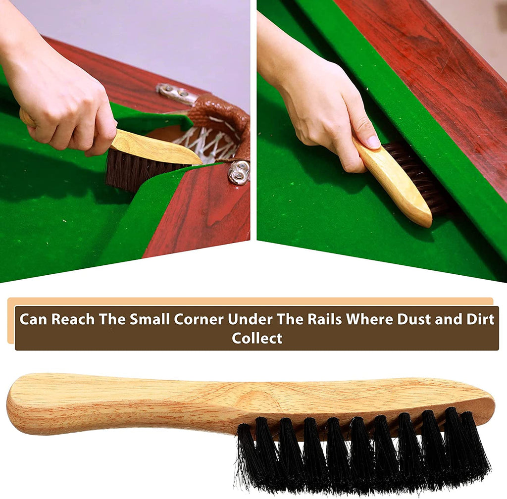 3 Set Billiards Pool Table and Rail Brush Including 12 Pieces Pool Cue Chalk Cubes Snooker Table Wooden Cleaning Brush Kit Table Billiards Accessories, 9 Inches (Beige)