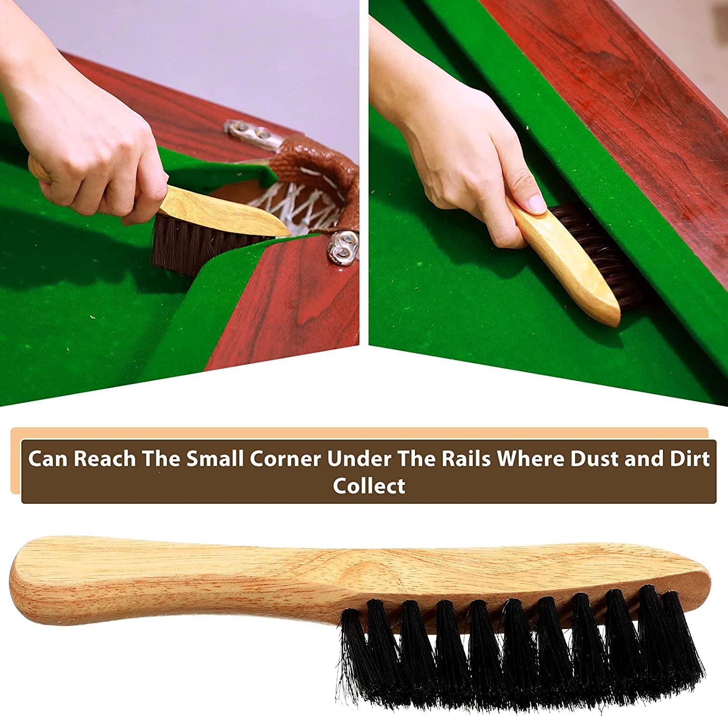 3 Set Billiards Pool Table and Rail Brush Including 12 Pieces Pool Cue Chalk Cubes Snooker Table Wooden Cleaning Brush Kit Table Billiards Accessories, 9 Inches (Beige)