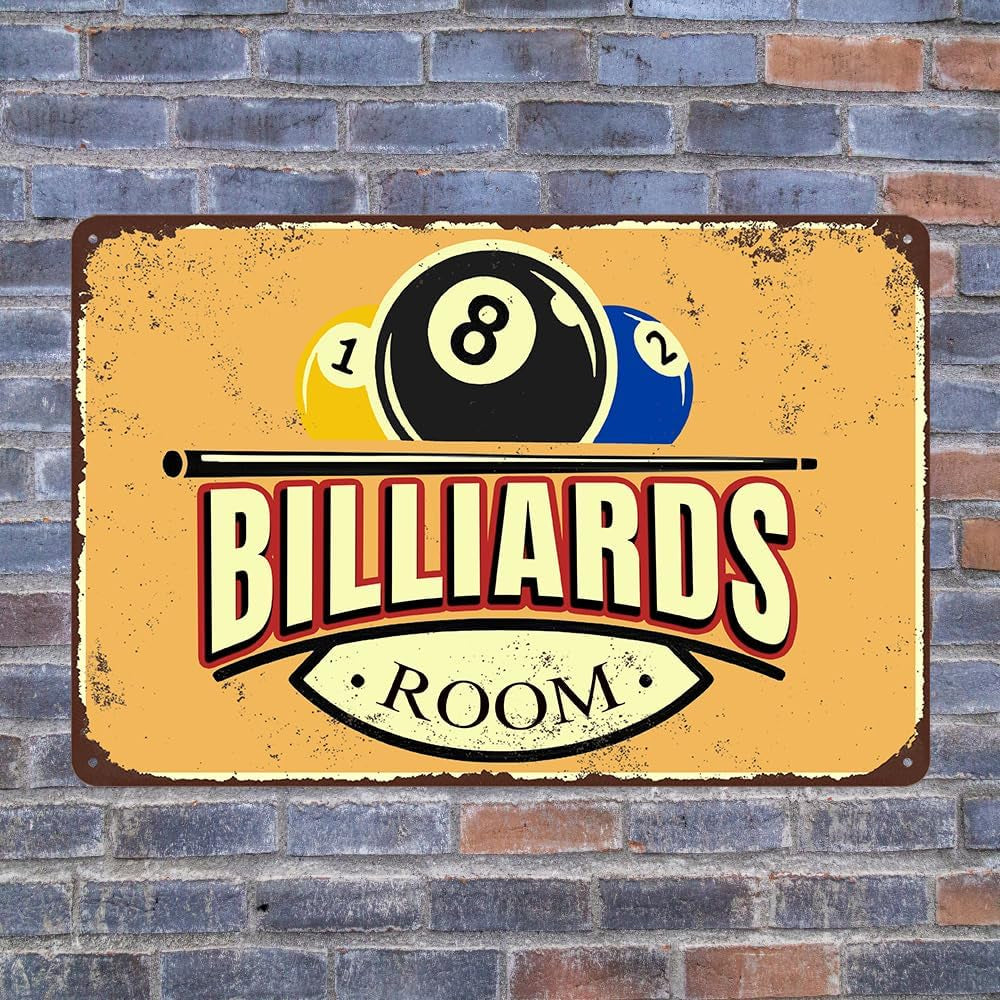 Billiards Room Decor Funny Billiards Tin Sign Pool Table Accessories Vintage Billiards Poster Billiards Metal Sign Billiards Gifts for Men Billiard Hall Wall Art Decoration 8X12Inch