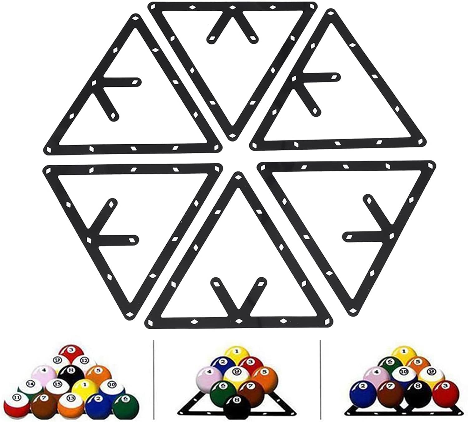 Magic Rack 8 9 10 Ball 57Mm, 6Pcs Magic Pool Table Ball Holder, Film Billiards Magic Ball Rack Triangle, Black Billiard Rack Sheet for Pool Halls, Individual, 9.4X9.4In