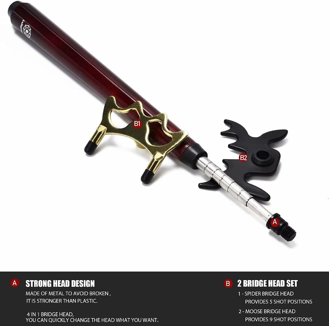 Retractable Billiards Pool Cue Stick Bridge | with Removable Metal Bridge Head,Billiards Pool Cue Accessory for Pool Table