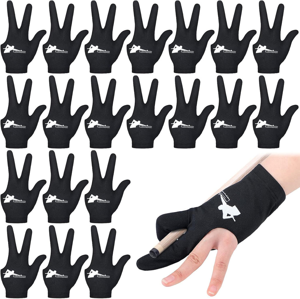 20 Pcs Billiard Pool Gloves Three Fingers Billiard Shooters Gloves Snooker Left and Right Hand Universal Cue Sports Accessories for Women Men