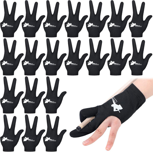 20 Pcs Billiard Pool Gloves Three Fingers Billiard Shooters Gloves Snooker Left and Right Hand Universal Cue Sports Accessories for Women Men