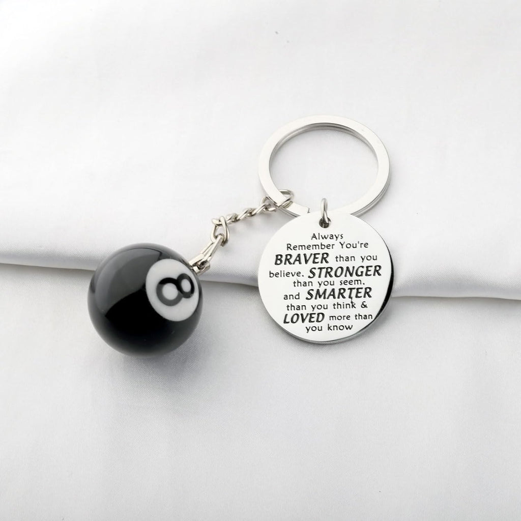 8 Ball Keychain Billiards Gift for Billiards Lover Pool Players Gifts Lucky 8 Ball Charm Keychain Billiards Ball Keyring, Large