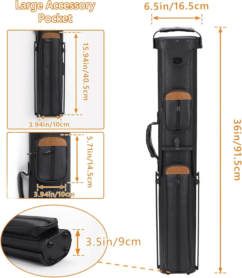 2X4 Pool Cue Case, Hard Pool Cue Case, Billiard Cue Case with Stand, Billiards Accessories Holds 2 Cue Butt and 4 Cue Shafts