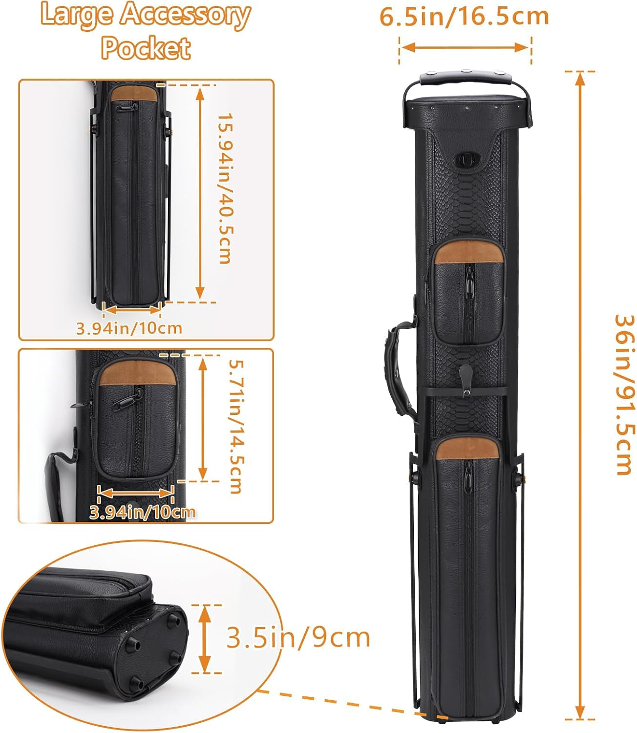 2X4 Pool Cue Case, Hard Pool Cue Case, Billiard Cue Case with Stand, Billiards Accessories Holds 2 Cue Butt and 4 Cue Shafts