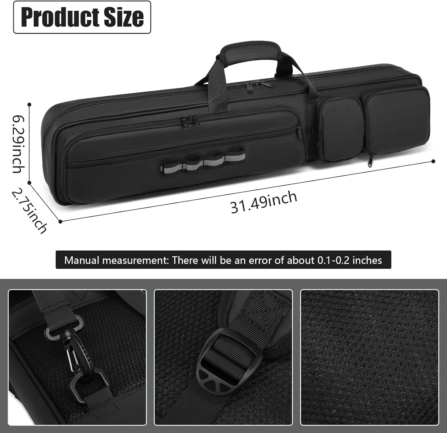 Pool Cue Case 4X4, Pool Stick Case Cue Bag with Hidden Backpack-Strap, Cue Stick Case Holds 4 Butts and 4 Shafts, Billiard Pool Cue Carrying Case with Large Front Accessory Pockets and 1 Cue Ball Case