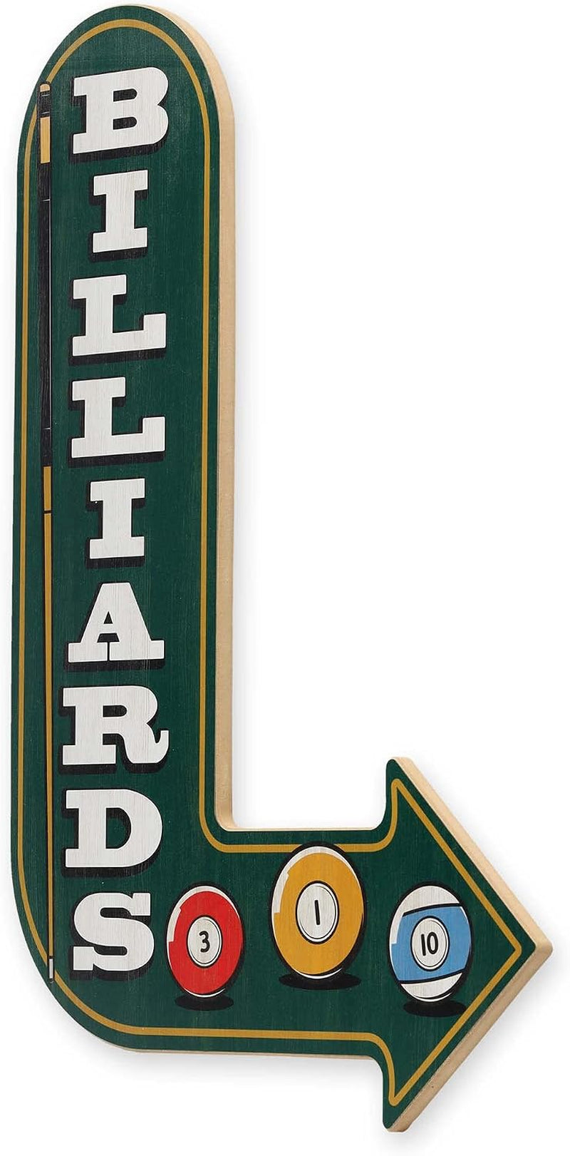 Billiards Arrow Wood Wall Decor - Vintage Billiards Sign for Game Room or Man Cave