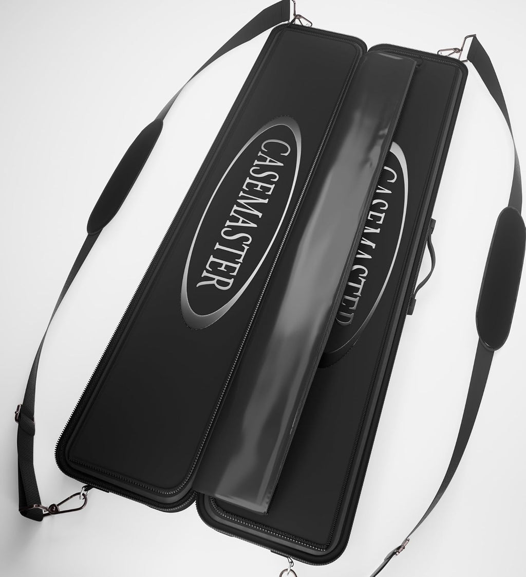 Parallax 4X4 Billiard Cue Case, Holds 4 Butts and 4 Shafts, Foam-Padded Interior, 600D Oxford Fabric, Backpack Straps, Black