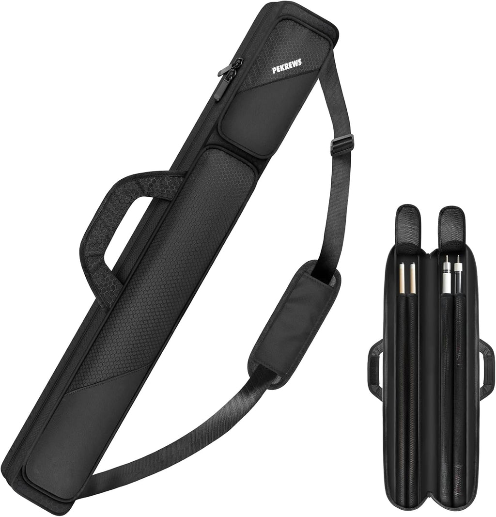 Pool Cue Case, Pool Stick Case 2X2 with 2 Accessories Pockets | Sturdy Pool Cue Carrying Bag, Shoulder Strap and Handle, Soft Billiard Stick Holder, Sling Bag for Men and Women