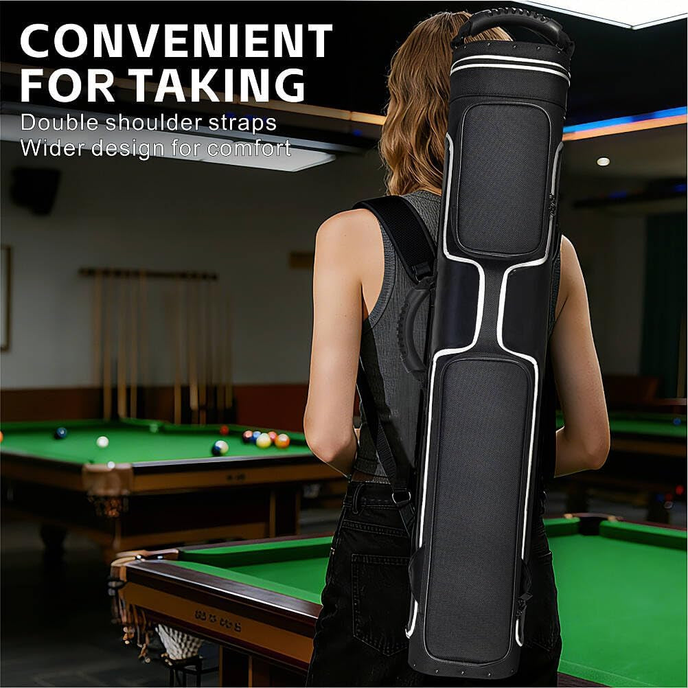 8-Hole Pool Cue Case for 2-Piece Break/Jump Cues | Holds 3 Butts & 5 Shafts | Nylon Water-Resistant Protective Tube with Carry Handle | Storage for American Style Pool Cues & Accessories