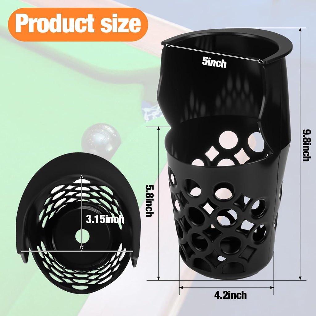 6 Pack Set of Pool Table Pockets (Thickened Plastic Material) Black Large Capacity Pool Table Pocket Replacement