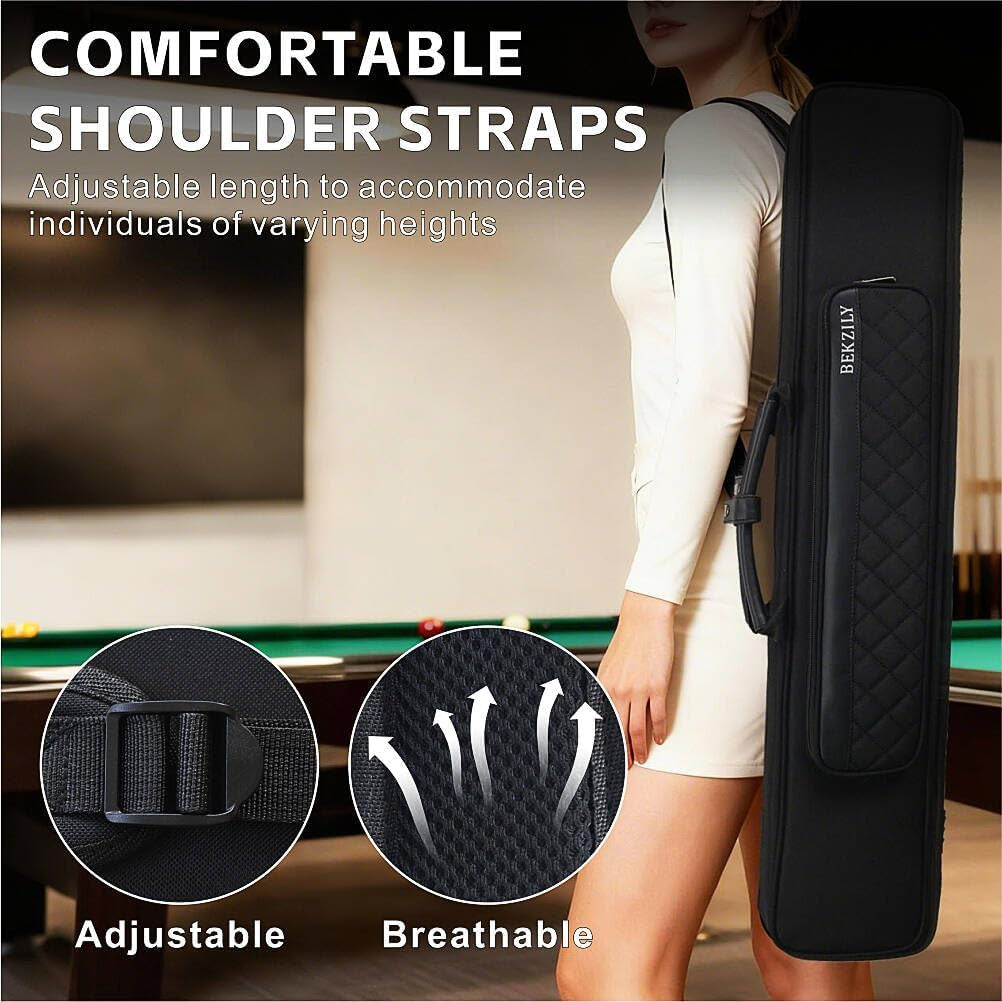 Billiard Cue Case, 7-Slot for 3 Butts & 4 Shafts, Premium Oxford Cloth, Waterproof Dustproof Cue Bag with Shoulder Strap