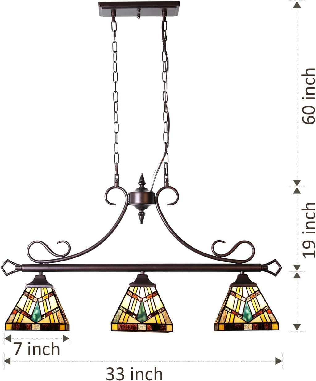 Tiffany Cream Amber Stained Glass Pool Table Light Chandelier | 3-Light,7" Wide Pendant Light,For Dining Room Kitchen Island Pool Table Billiard Hall