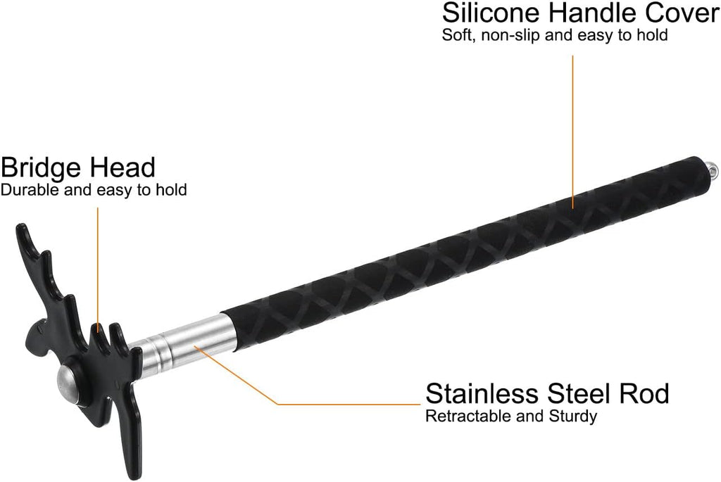 Retractable Billiards Cue Stick Bridge, Silicone Handle Pool Cue Accessory with Removable Plastic Bridge Head for Pool Table Competition