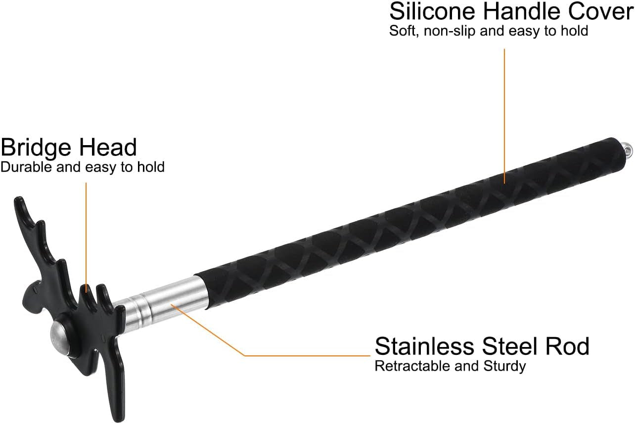 Retractable Billiards Cue Stick Bridge, Silicone Handle Pool Cue Accessory with Removable Plastic Bridge Head for Pool Table Competition