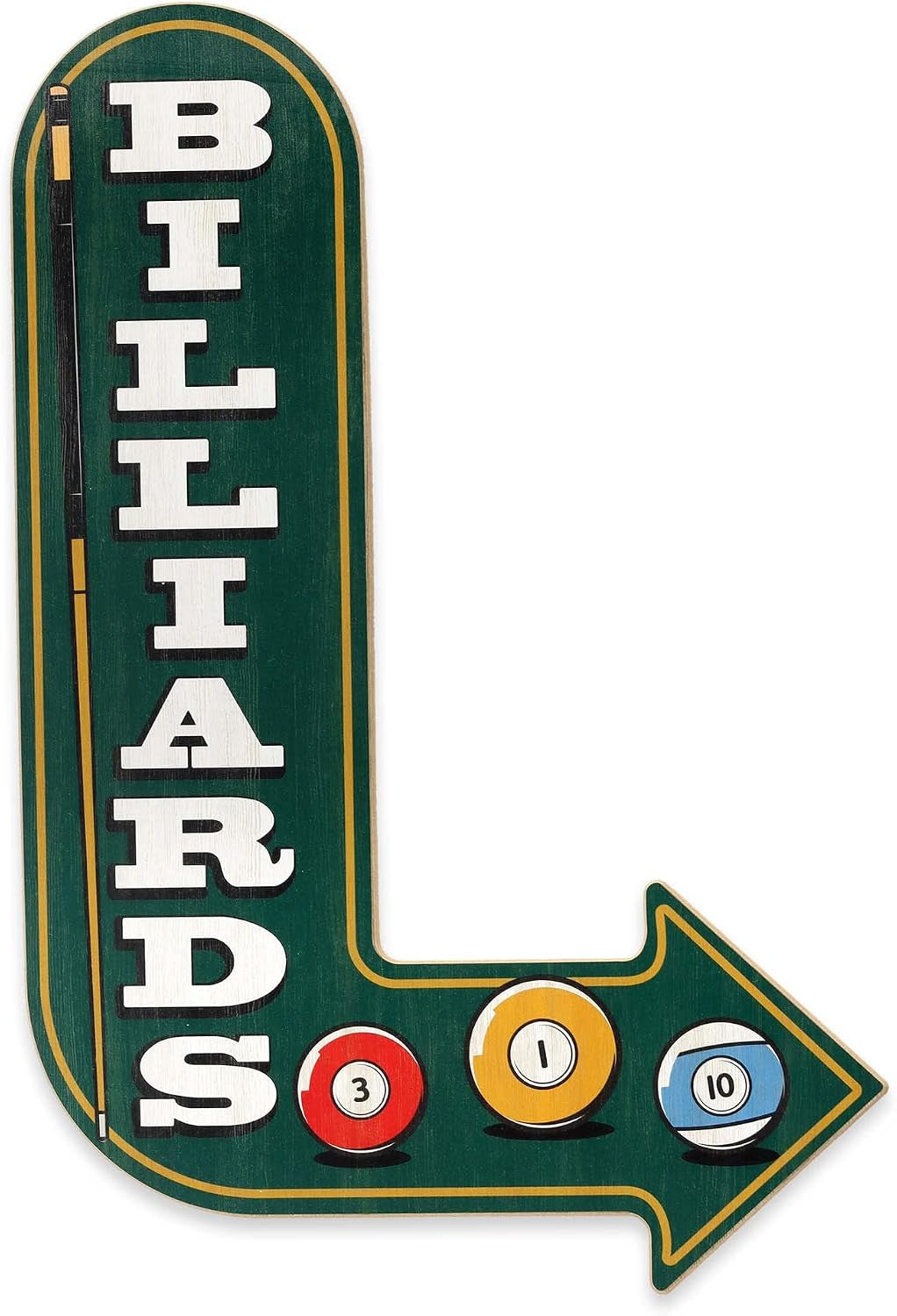 Billiards Arrow Wood Wall Decor - Vintage Billiards Sign for Game Room or Man Cave