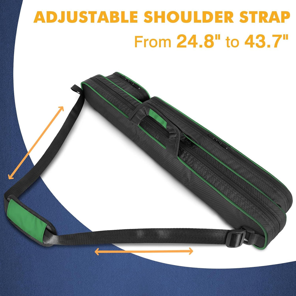 Pool Cue Case, Pool Stick Case 2X2 with 2 Accessories Pockets | Sturdy Pool Cue Carrying Bag, Shoulder Strap and Handle, Soft Billiard Stick Holder, Sling Bag for Men and Women