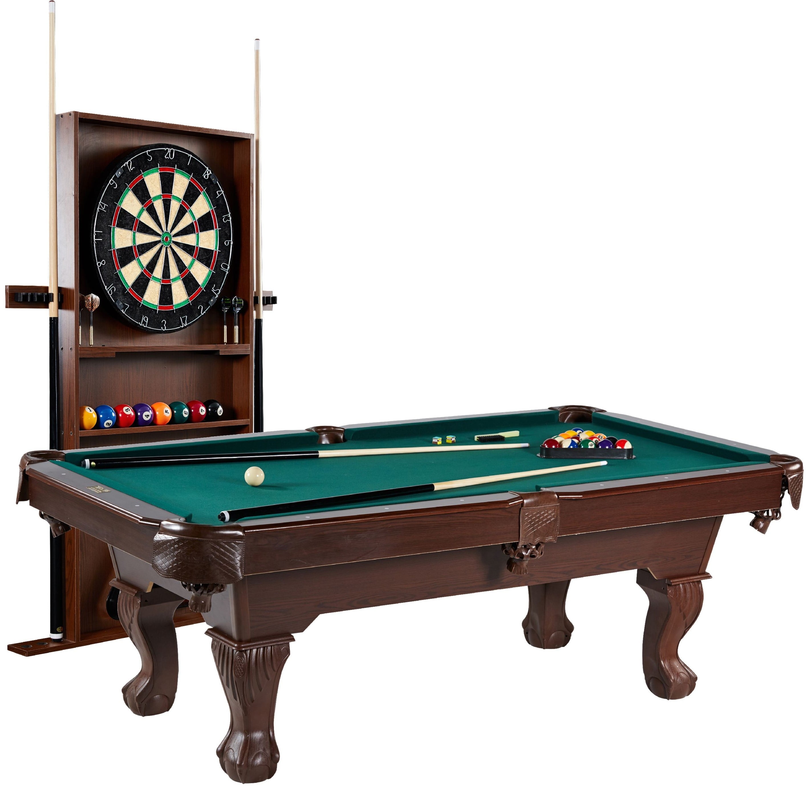 7.5 Ft Pool Table Set with Cue Rack & Dartboard, Tan