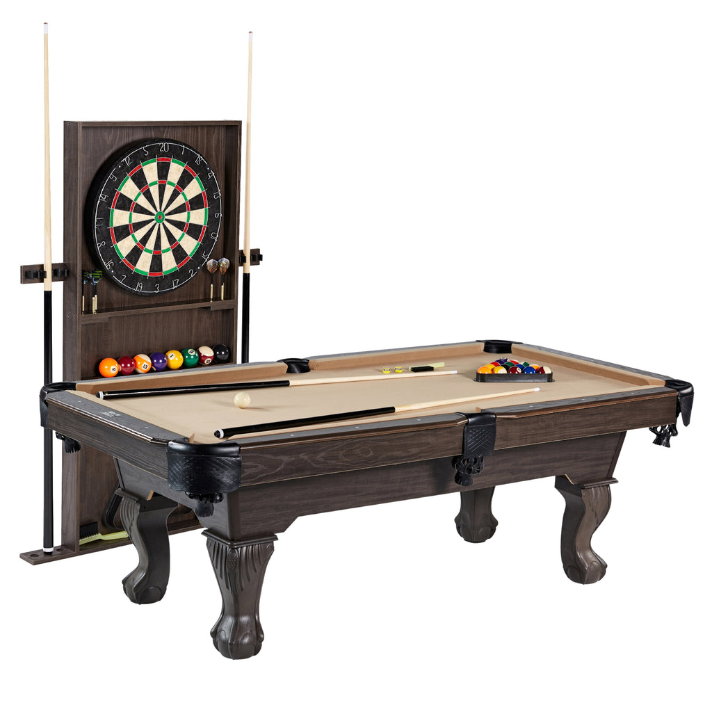 7.5 Ft Pool Table Set with Cue Rack & Dartboard, Tan