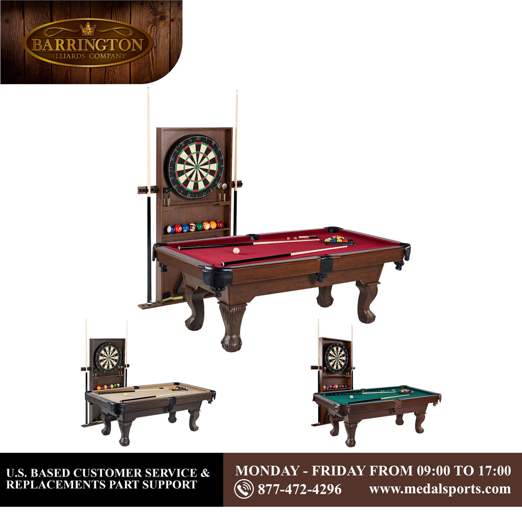 7.5 Ft Pool Table Set with Cue Rack & Dartboard, Burgundy