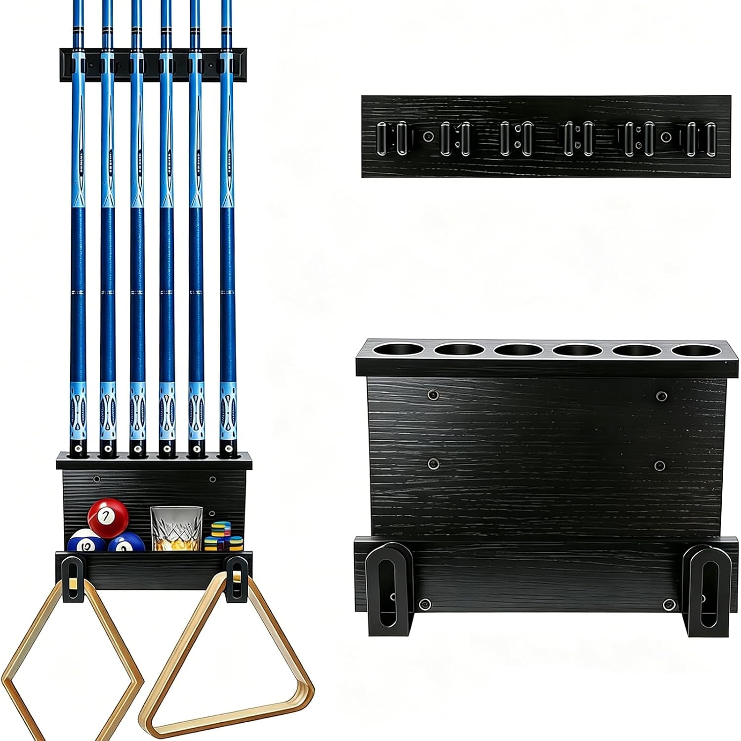 Wall Mount Pool Stick Holder, 6 Cues Pool Cue Holder Pool Table Accessories, Pool Cue Rack Hardwood Pool Cue Set, Rustic Storage Pool Table Accessories Equipment Organizer