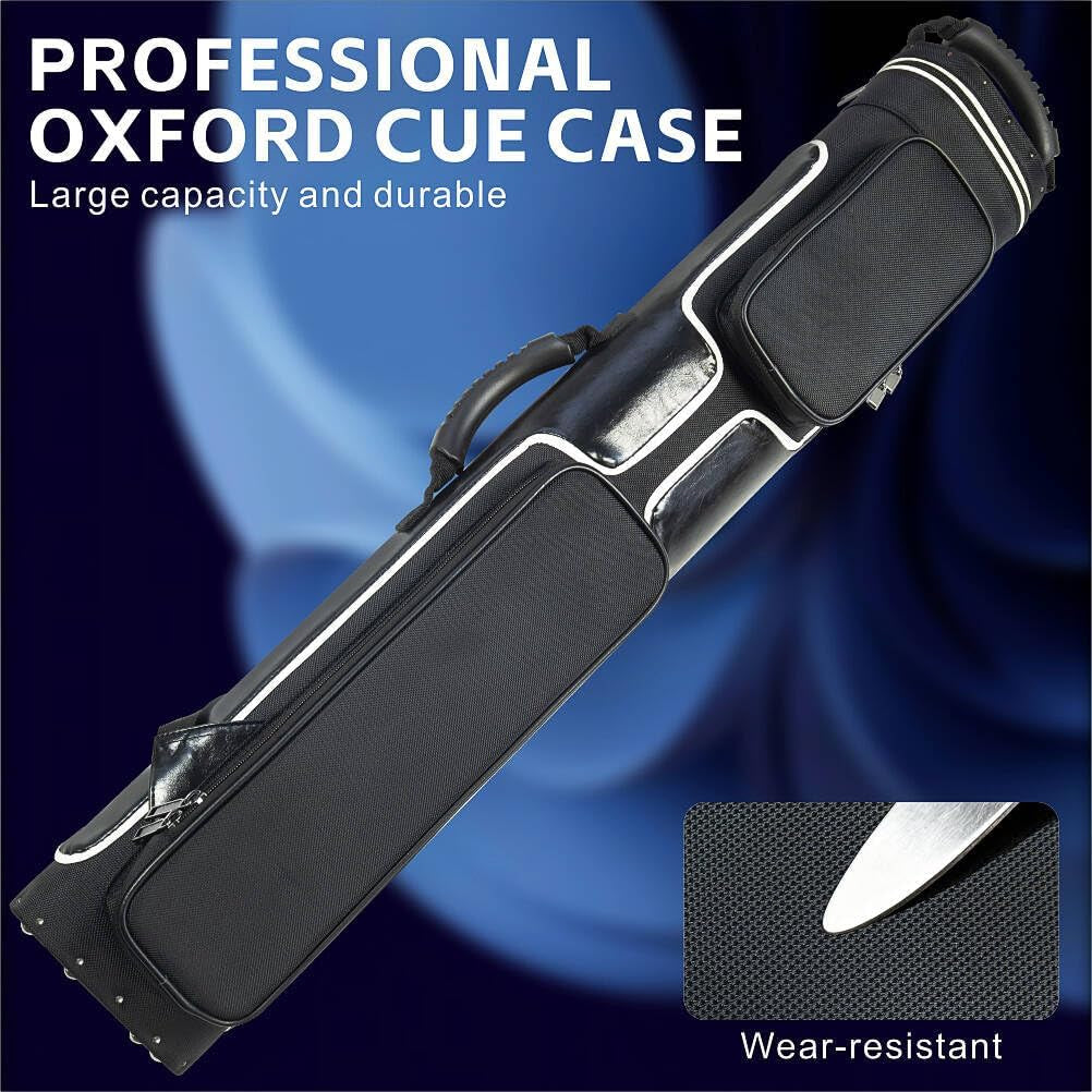8-Hole Pool Cue Case for 2-Piece Break/Jump Cues | Holds 3 Butts & 5 Shafts | Nylon Water-Resistant Protective Tube with Carry Handle | Storage for American Style Pool Cues & Accessories