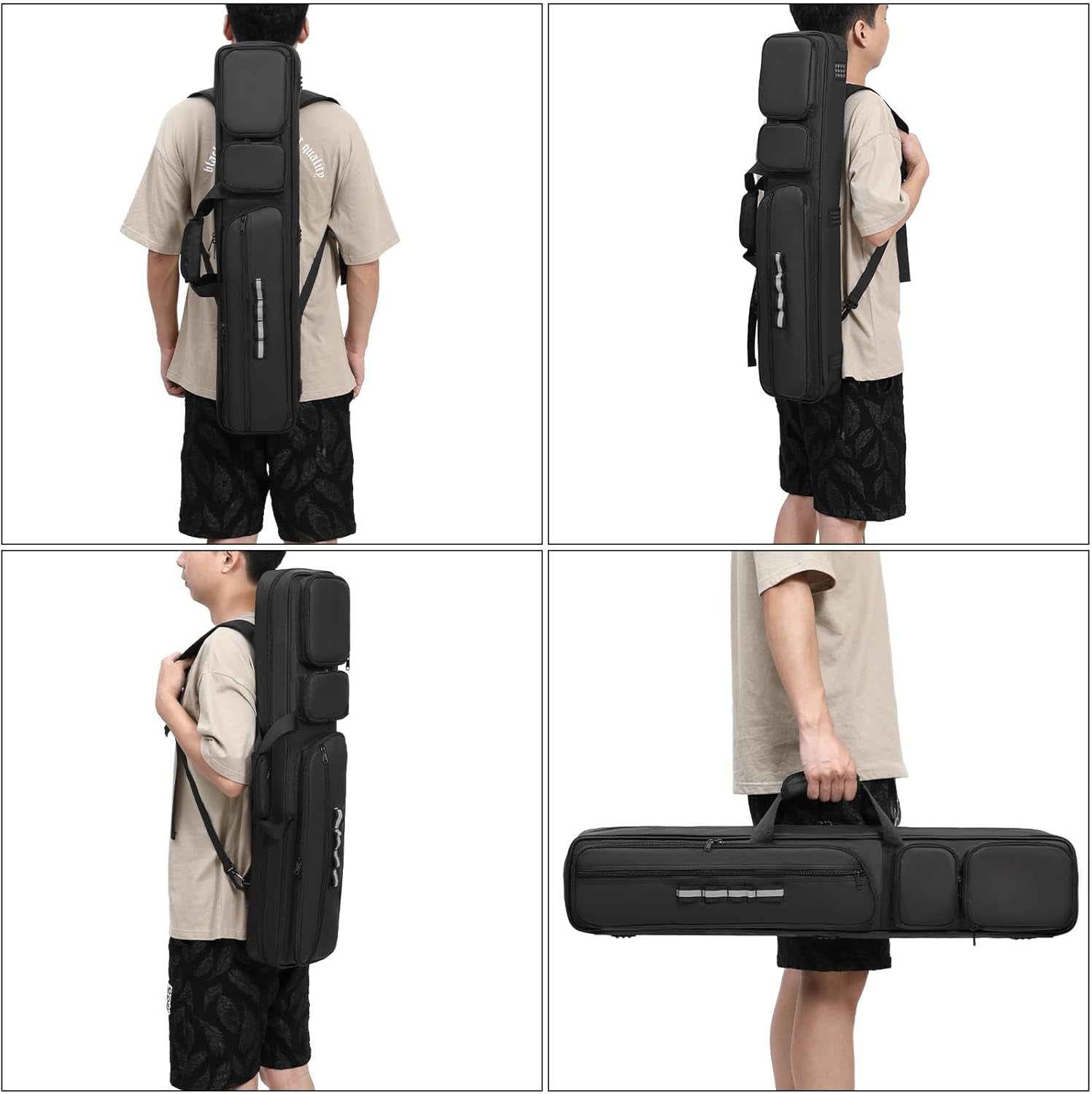 Pool Cue Case 4X4, Pool Stick Case Cue Bag with Hidden Backpack-Strap, Cue Stick Case Holds 4 Butts and 4 Shafts, Billiard Pool Cue Carrying Case with Large Front Accessory Pockets and 1 Cue Ball Case