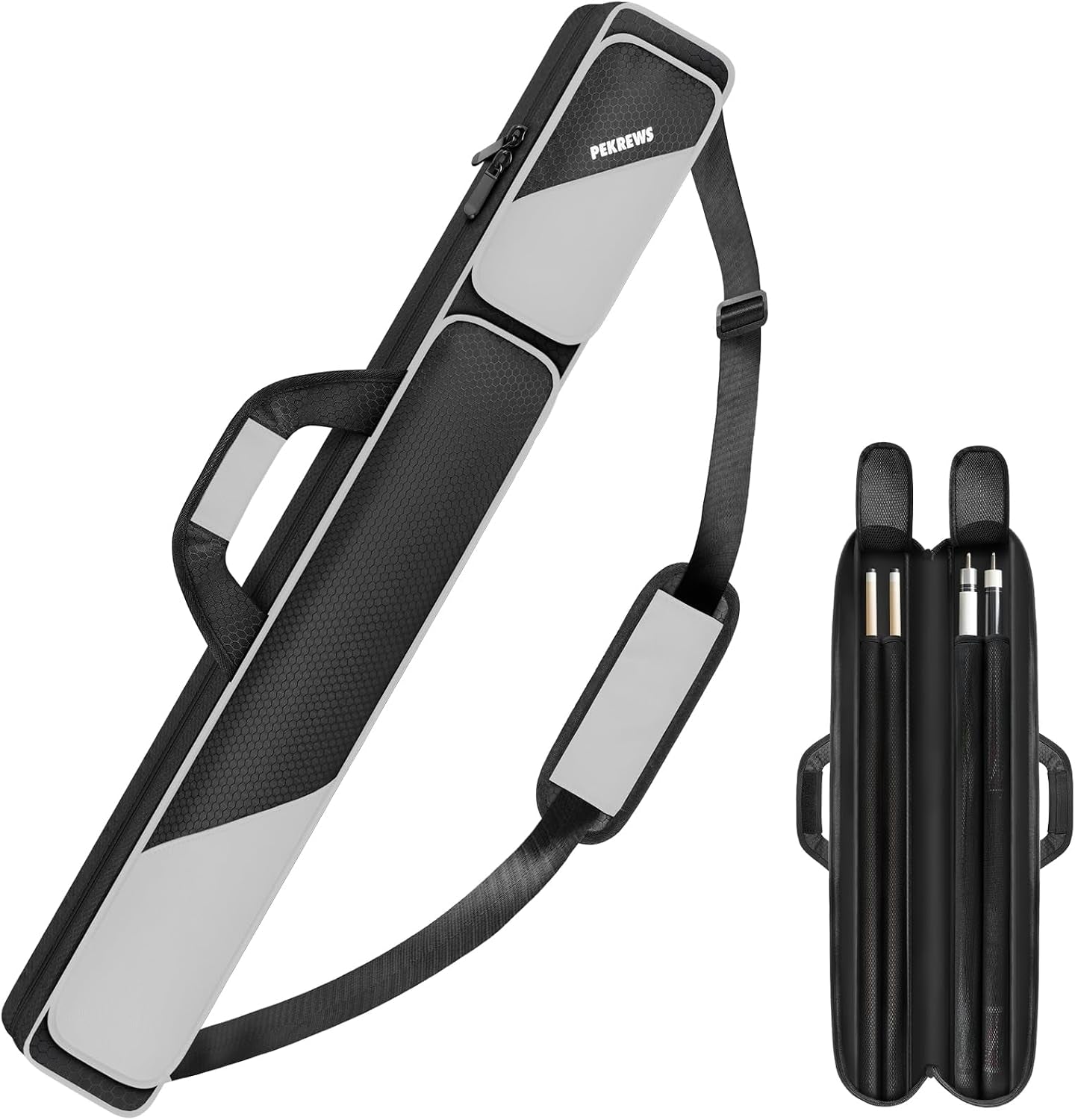 Pool Cue Case, Pool Stick Case 2X2 with 2 Accessories Pockets | Sturdy Pool Cue Carrying Bag, Shoulder Strap and Handle, Soft Billiard Stick Holder, Sling Bag for Men and Women